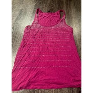 Tibi Women Hot Pink Rhinestone Embellished Racerback Tank Top Size 12